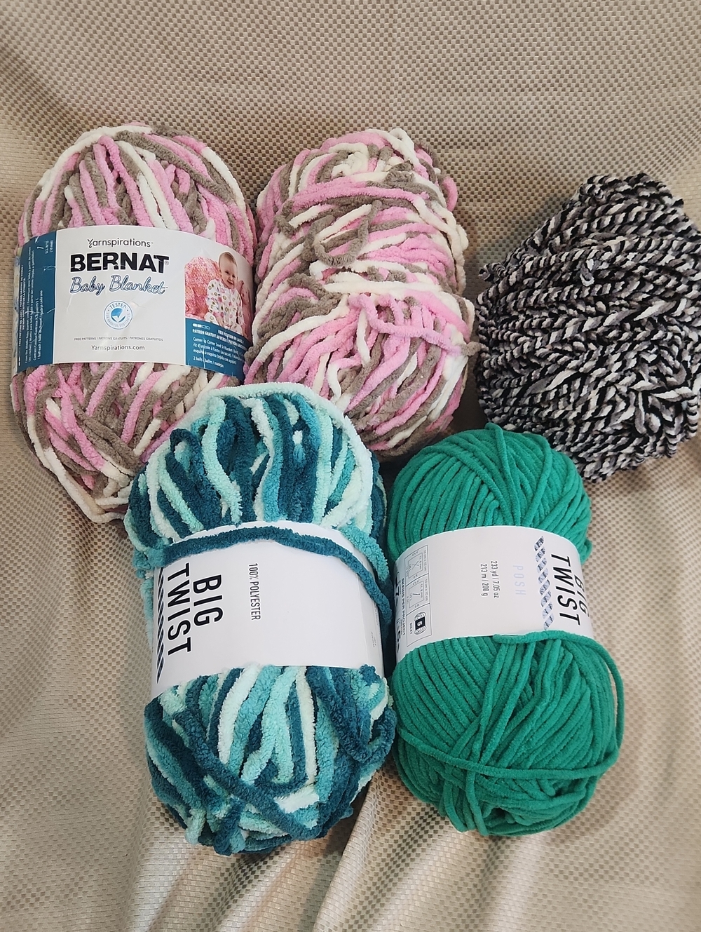 Bernat Baby Blanket & Big Twist Yarn Assortment - Pink, Teal, Green, Black/White